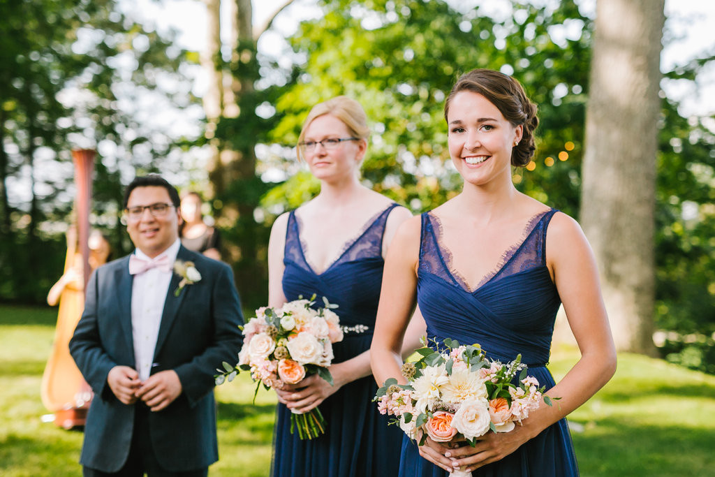 Navy Bridesmaids Dresses with Blush Bouquets