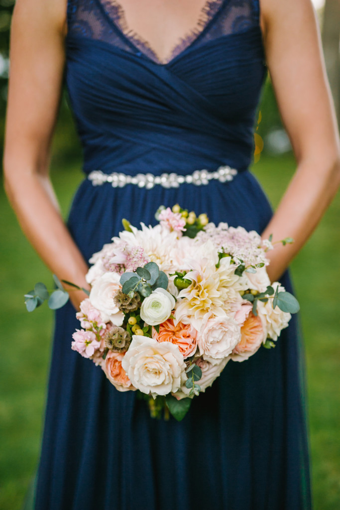 Navy Bridesmaids Dress with Bouquet