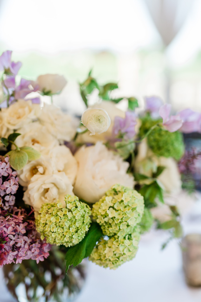 purple white and green centerpiece